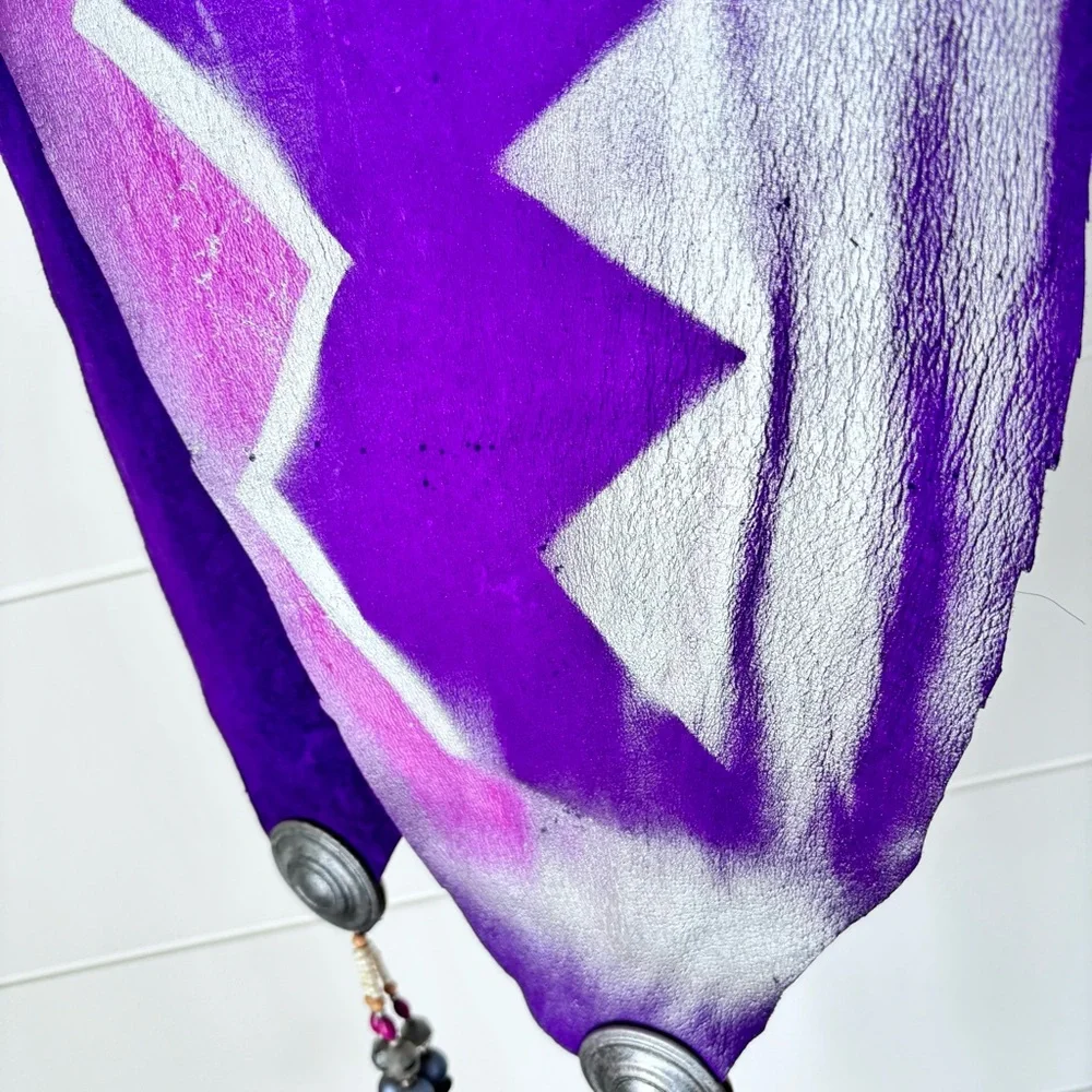 Vinatge Handmade Leather Table Console Alter Runner Shoulder Wrap Purple